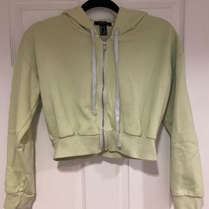 Green forever 21 cropped zip hoodie